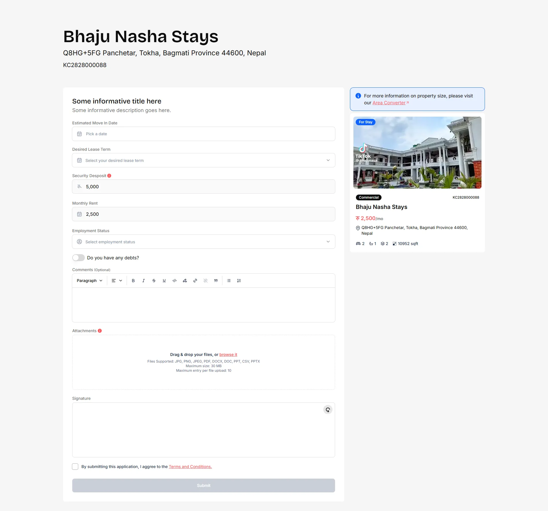 Kothaa Cha Property Application