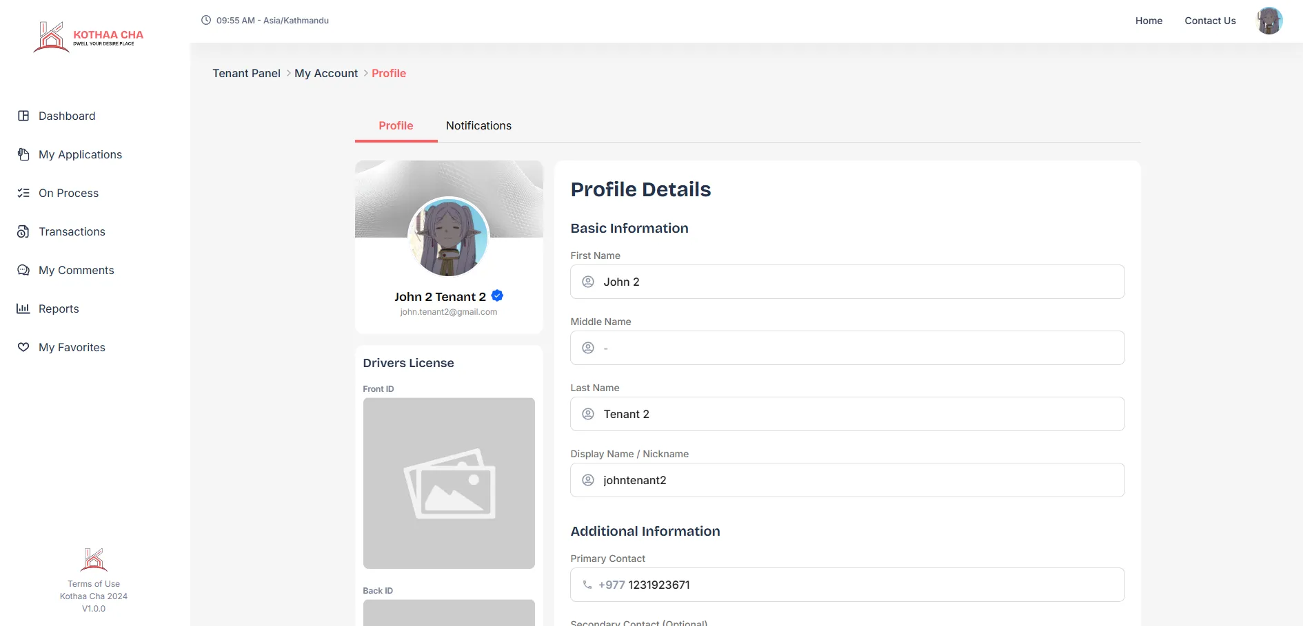 Kothaa Cha Tenant Profile