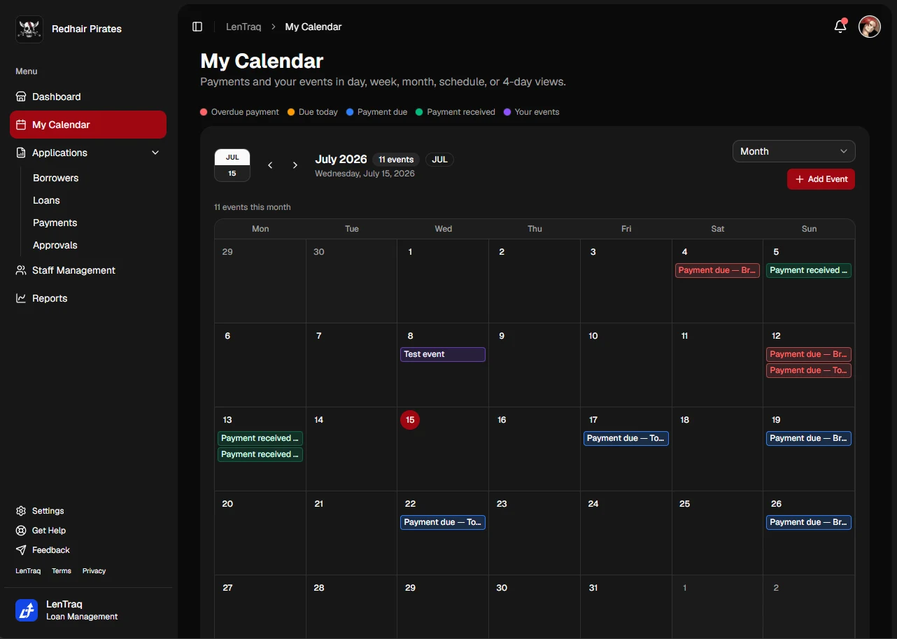 LenTraq Calendar Dark