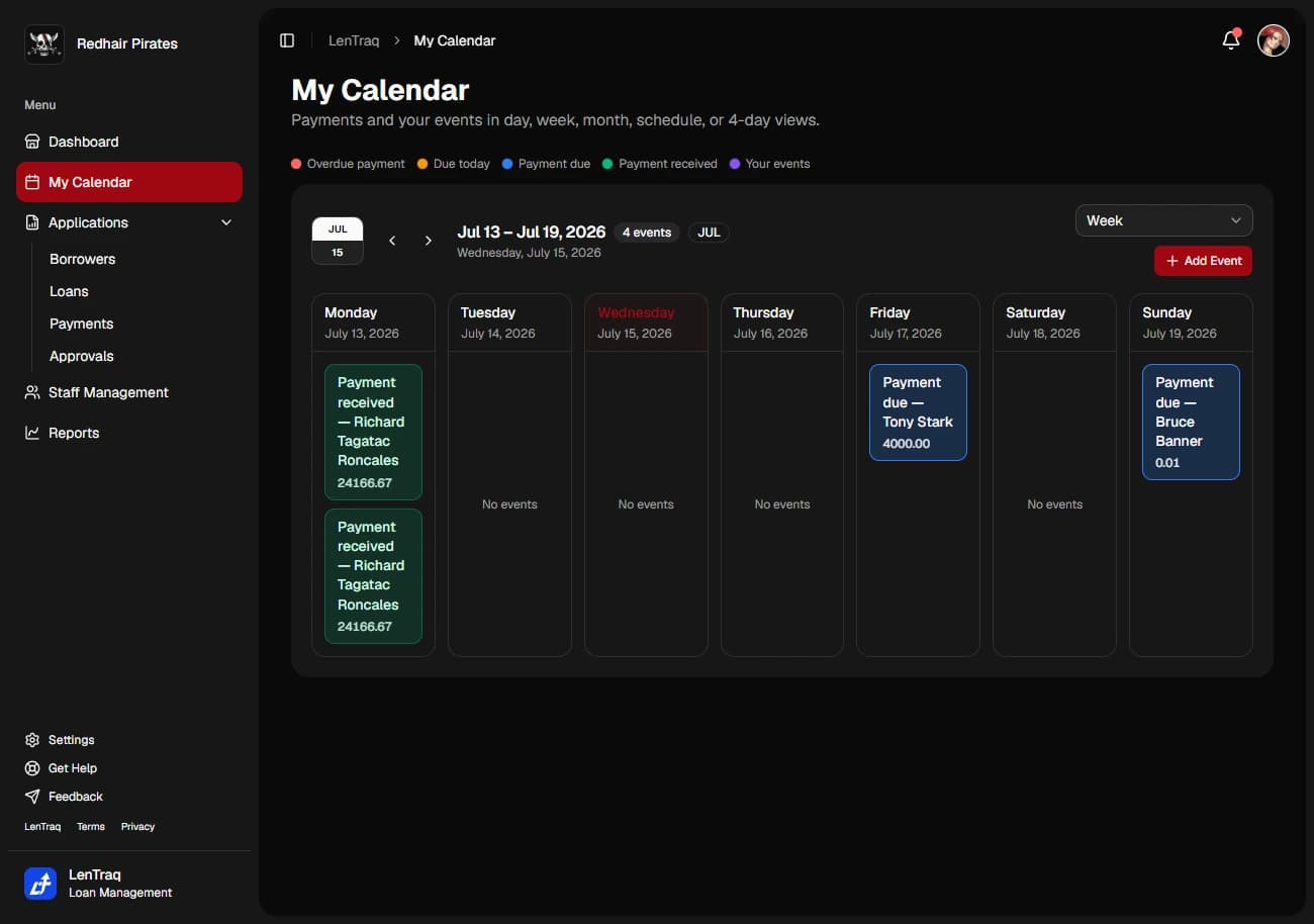 LenTraq Calendar Week